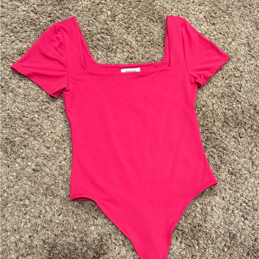 Babaton Pink Bodysuit Classic Cut Scoop Neck